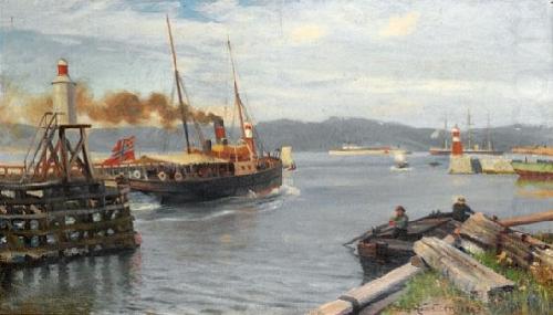 Nils Hansteen Fjordabat stevner ut Trondheim havn china oil painting image